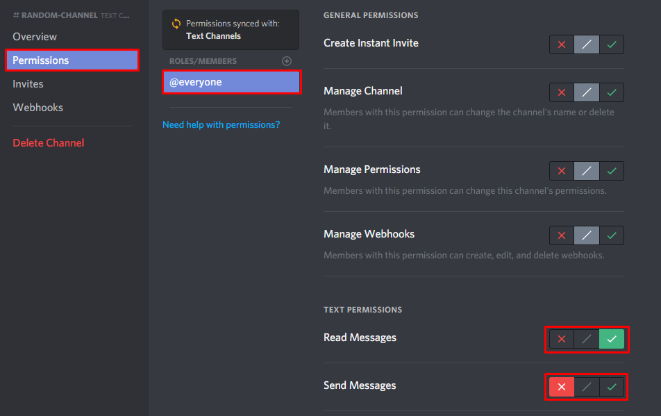 The settings of a locked Discord channel
